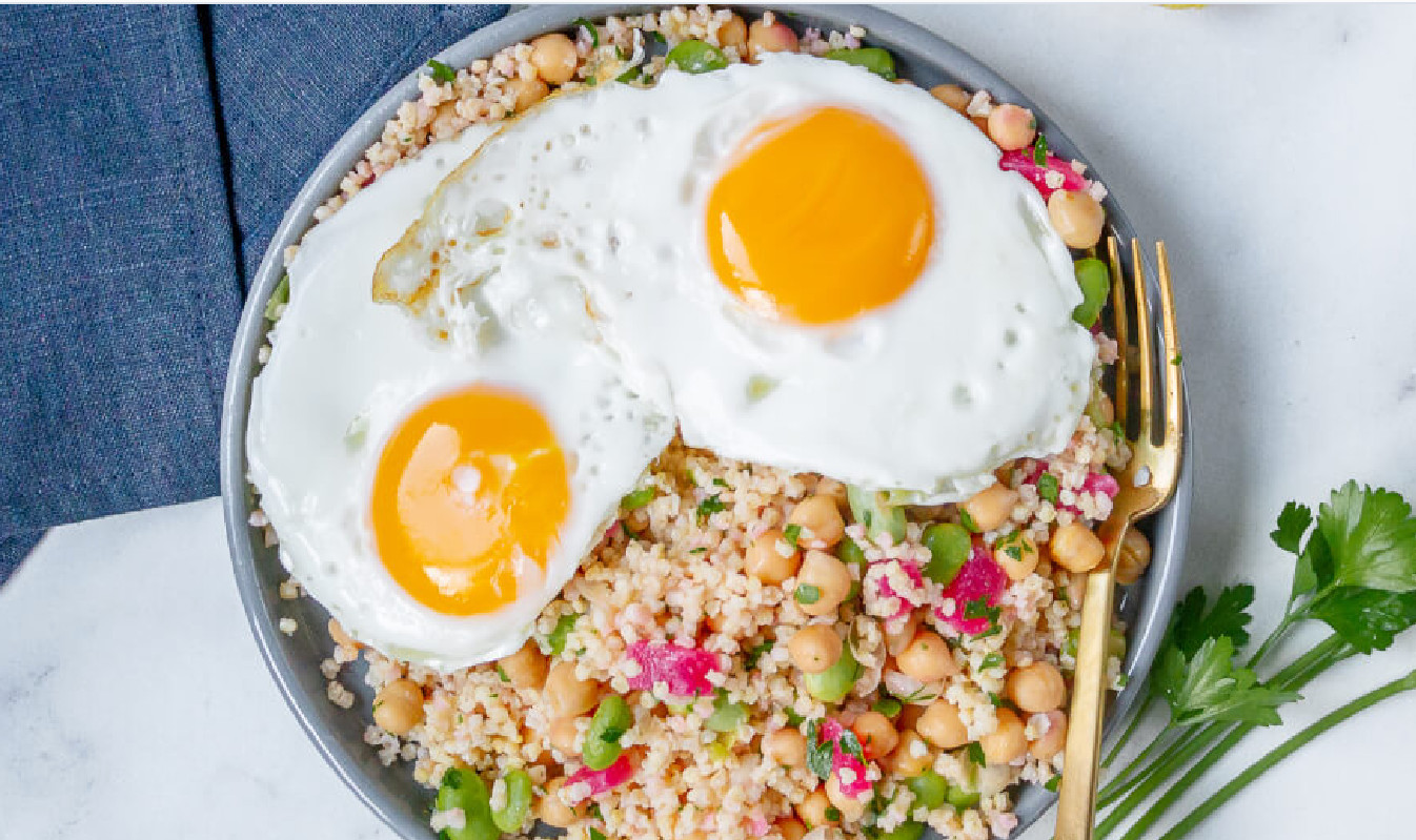 Chickpea & Edamame Millet Salad with Eggs