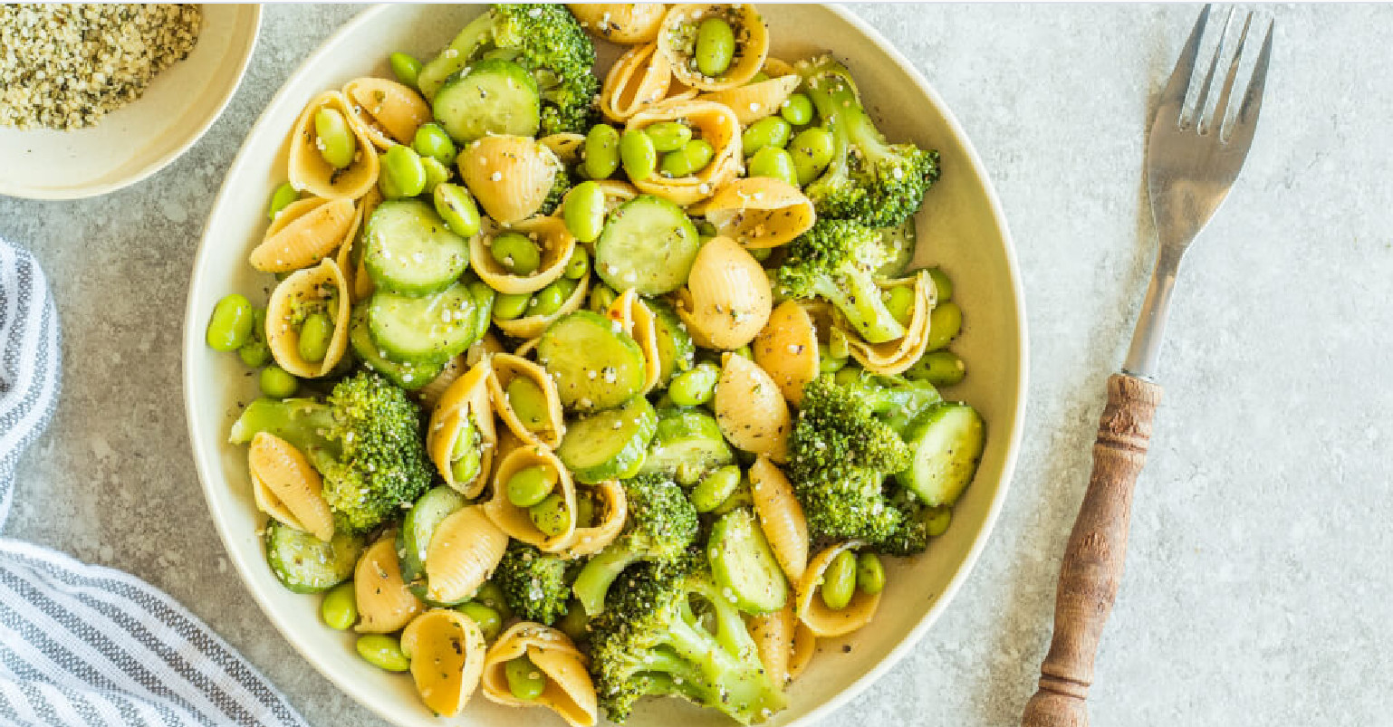 Broccoli, Edamame & Chickpea Pasta Salad