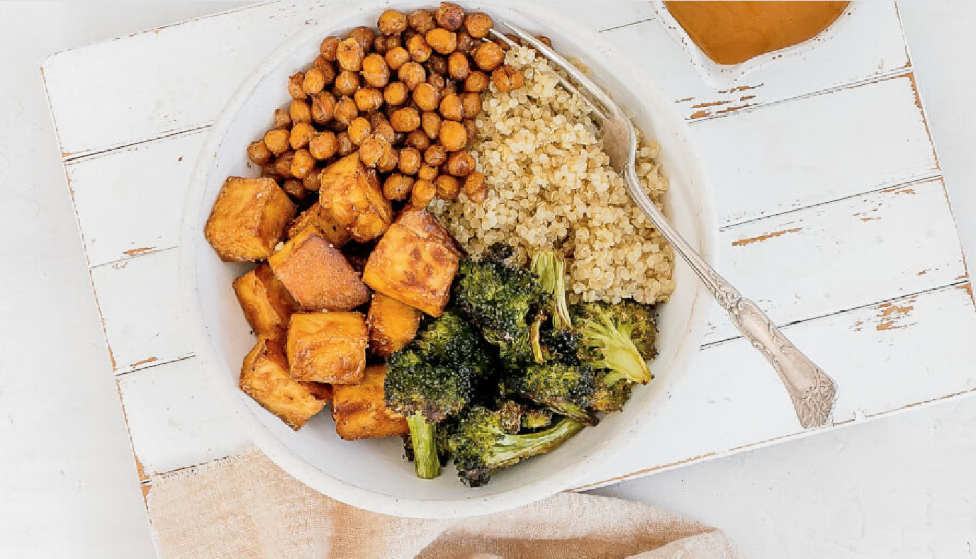 Tofu and Chickpea Bowl with Peanut Sauce