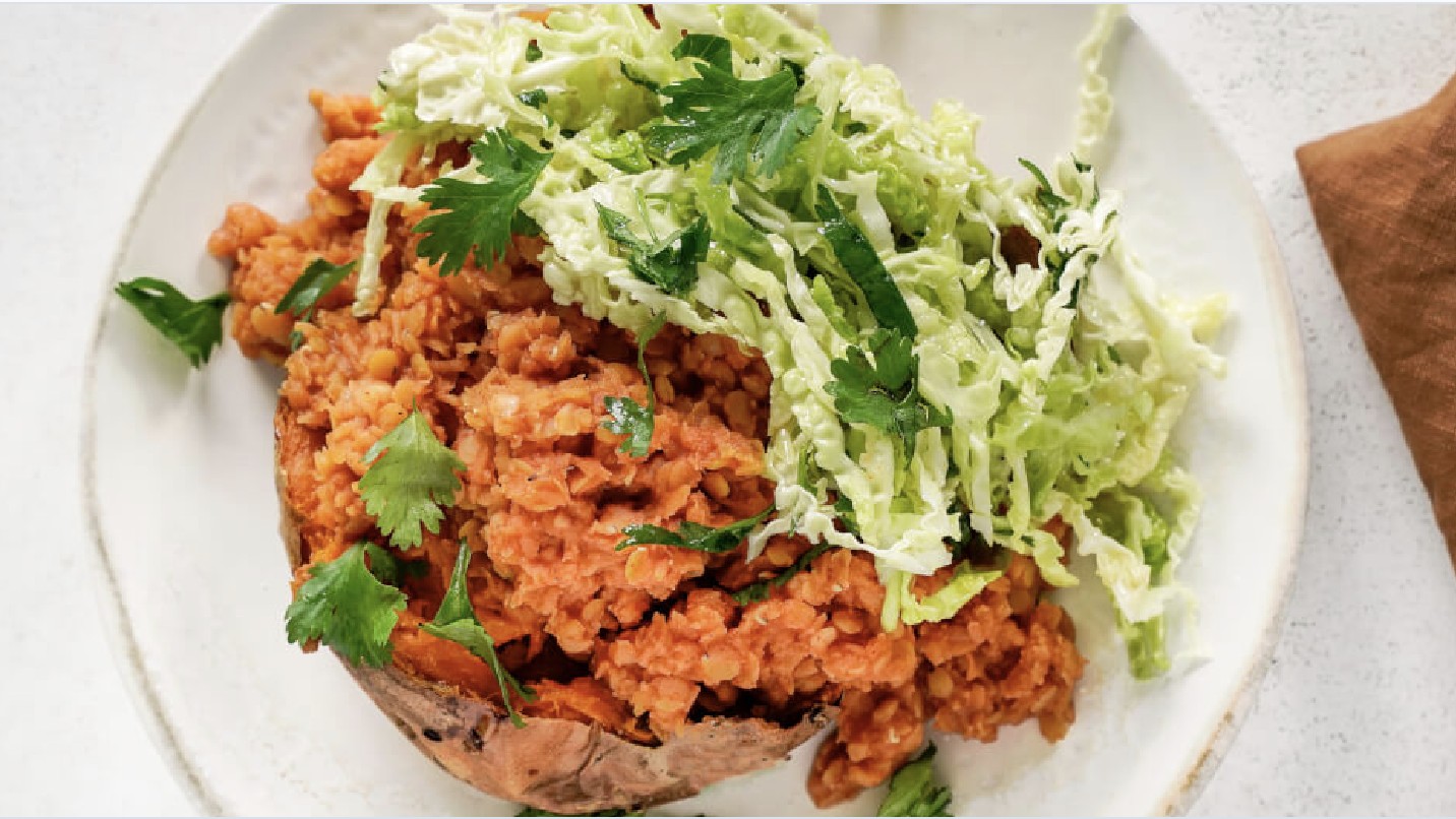 Roasted Sweet Potato with Lentils and Cabbage