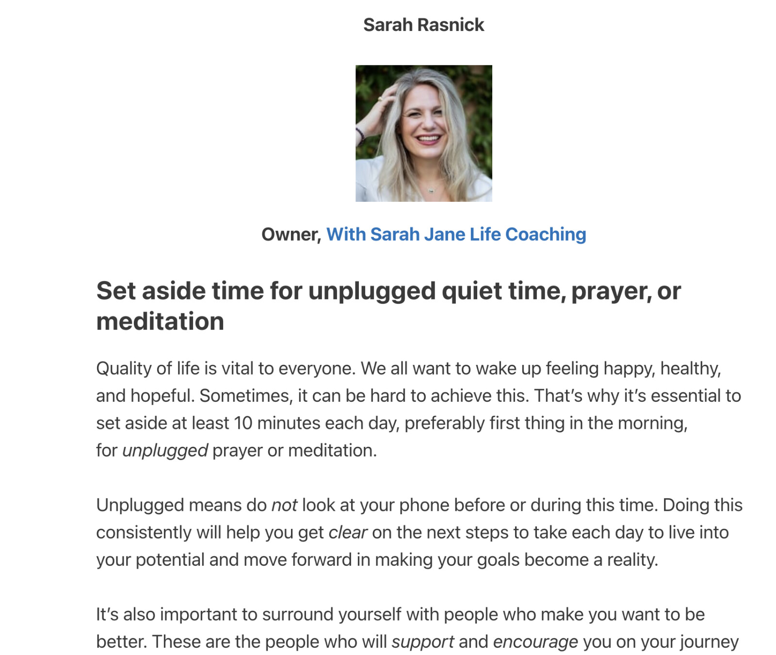 Sarah Got Quoted in an Article About How to Improve Your Quality of Life! Check it Out! 