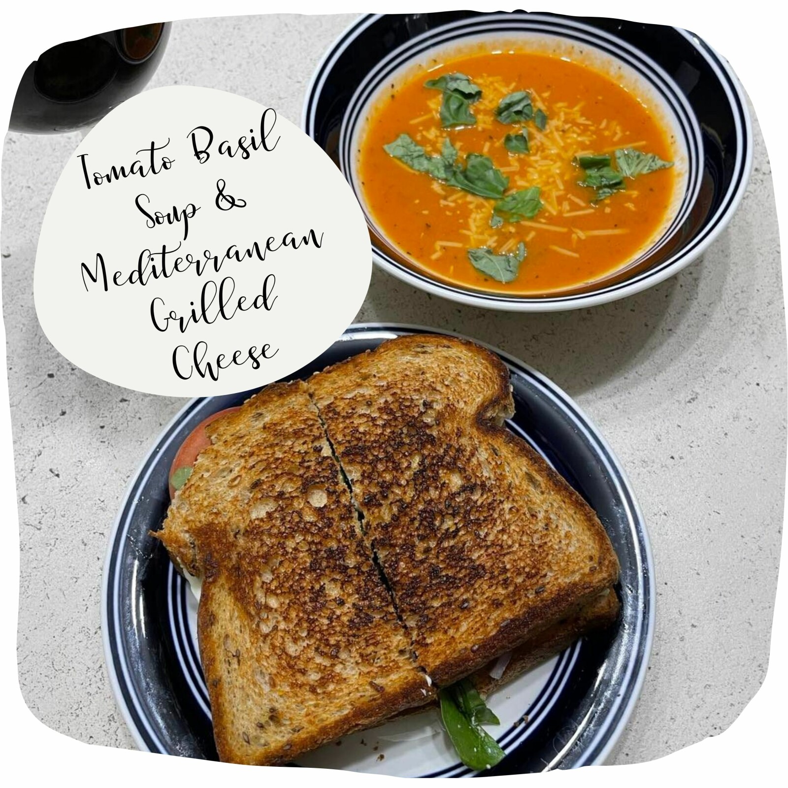 Tomato Basil Soup & Mediterranean Grilled Cheese