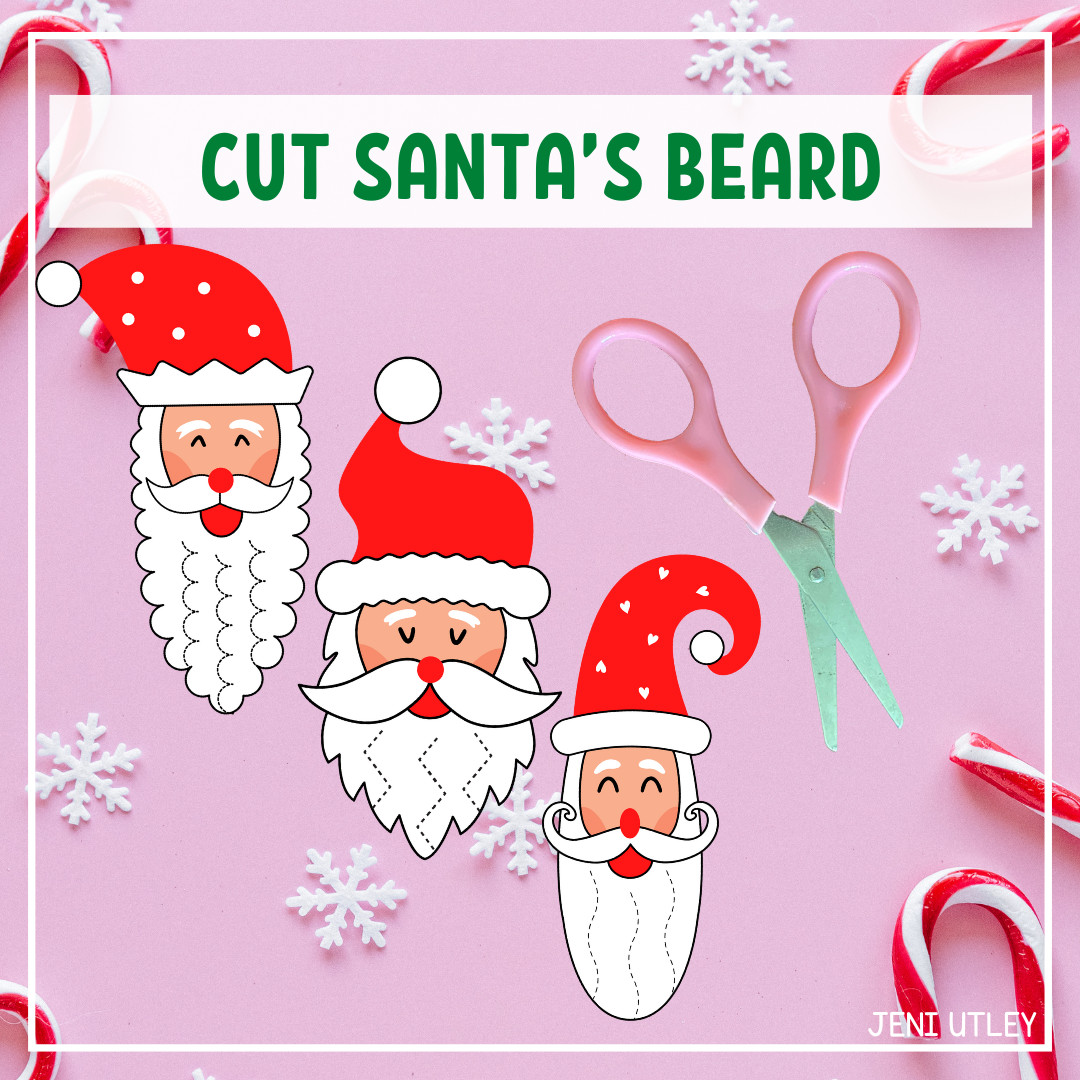 Cut Santa's Beard Scissor Activity for Preschoolers