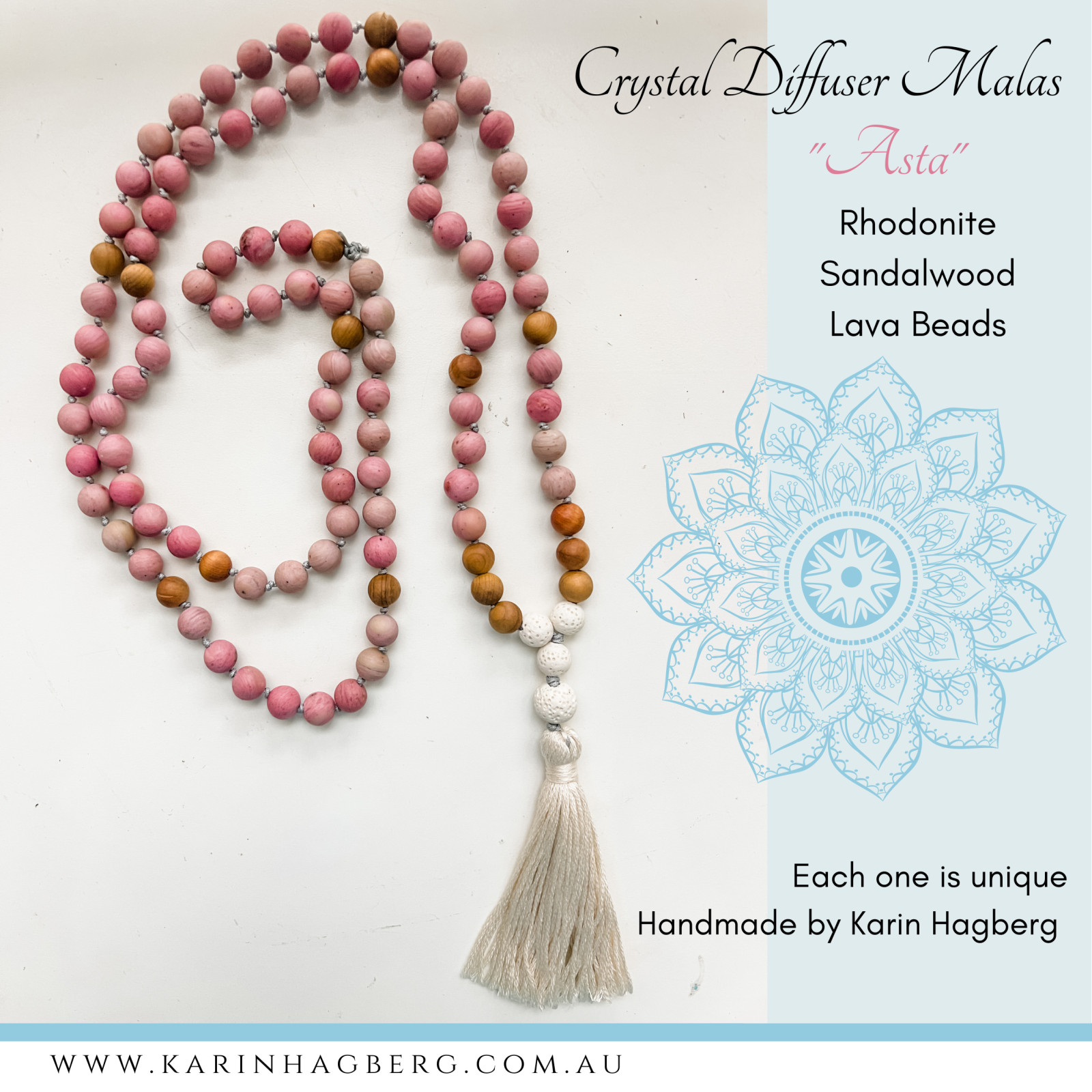 Rhodonite Crystal Mala