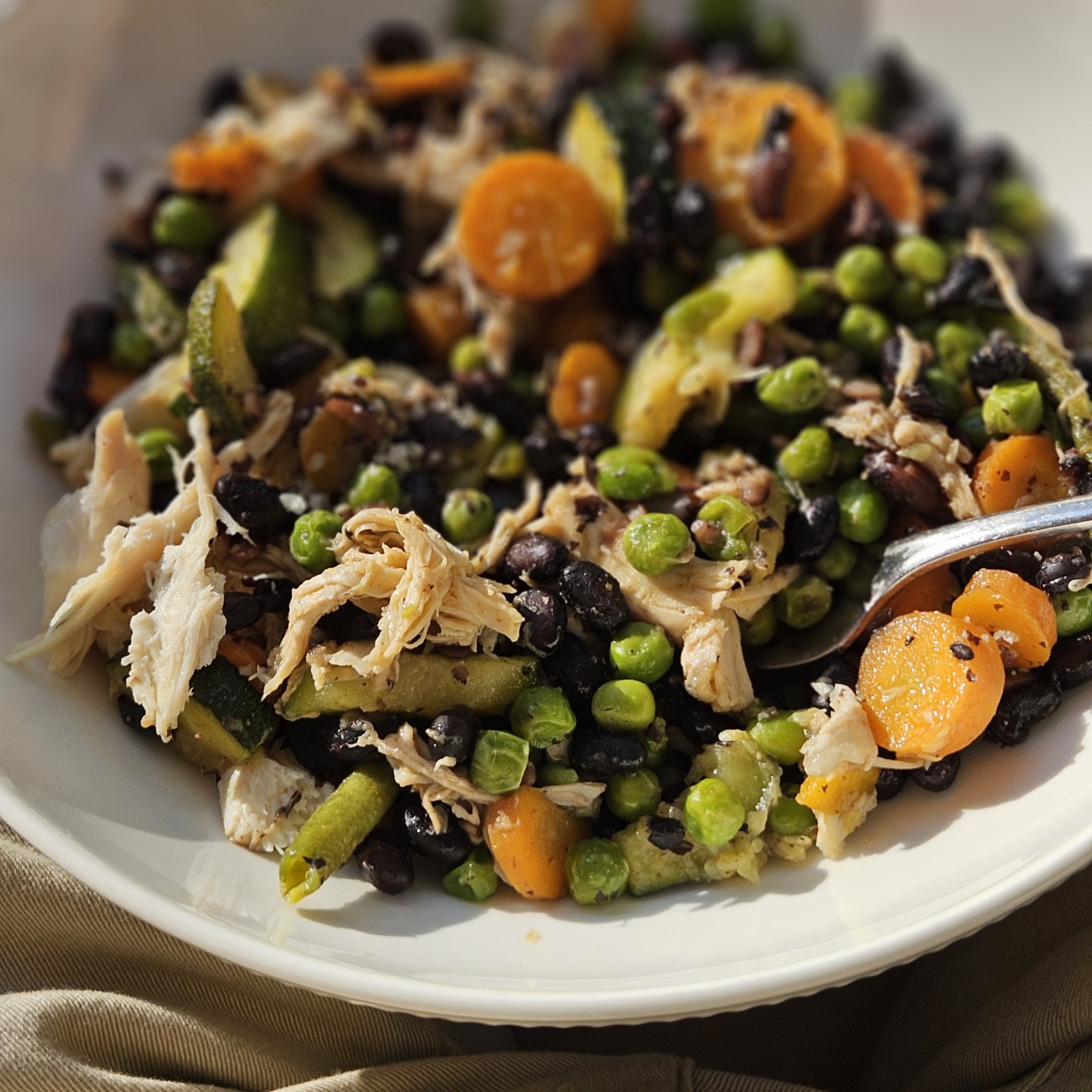 Leftover chicken, black bean, veggie sauté 